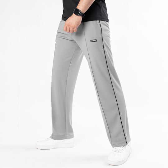 Silver Gray Front Stitch Trousers with Black Piping
