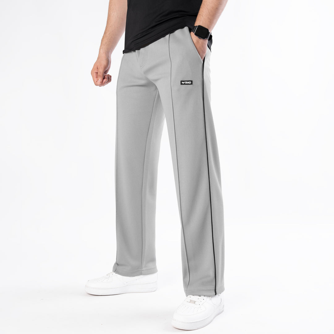 Silver Gray Front Stitch Trousers with Black Piping