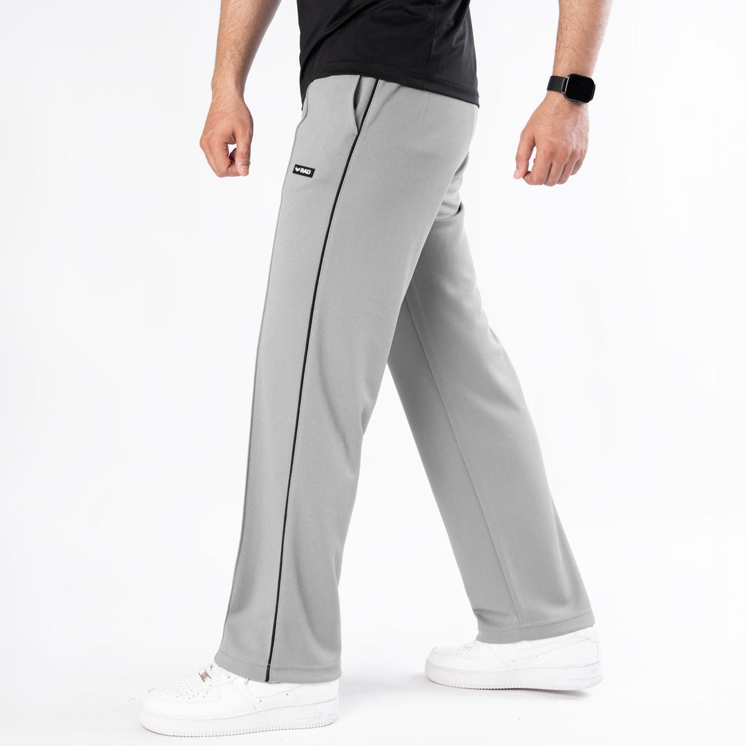 Silver Gray Front Stitch Trousers with Black Piping