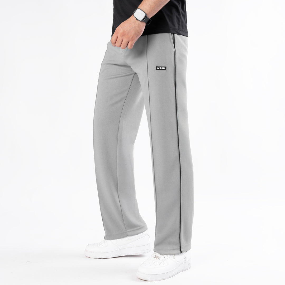 Silver Gray Front Stitch Trousers with Black Piping