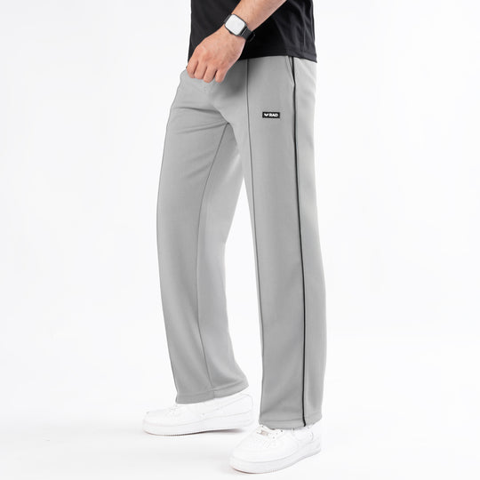 Silver Gray Front Stitch Trousers with Black Piping