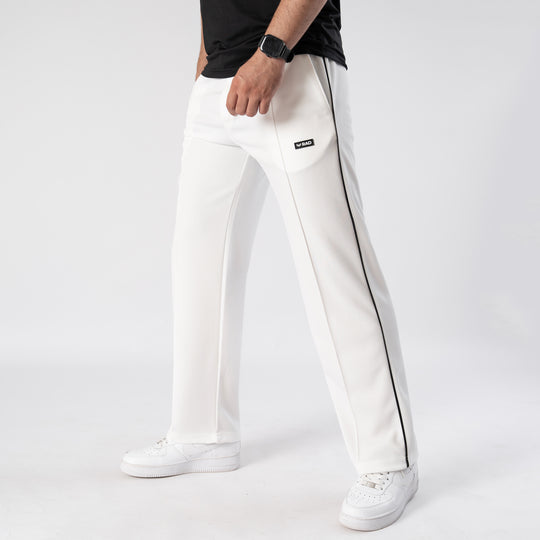 White Front Stitch Trousers with Black Piping