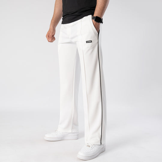 White Front Stitch Trousers with Black Piping