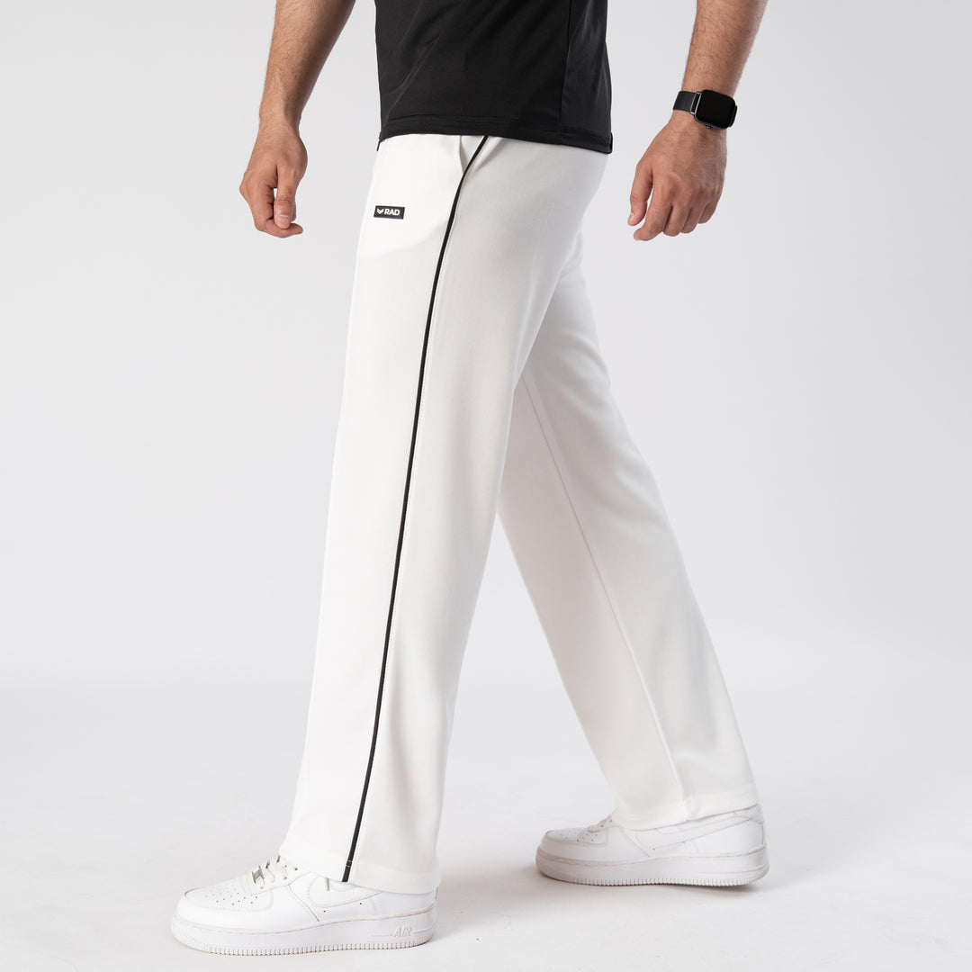White Front Stitch Trousers with Black Piping