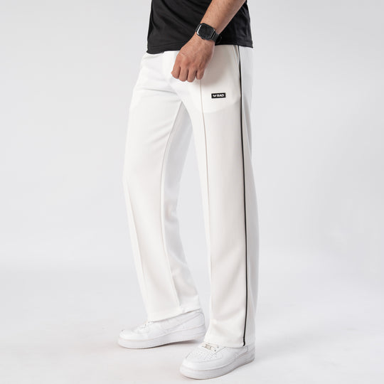 White Front Stitch Trousers with Black Piping