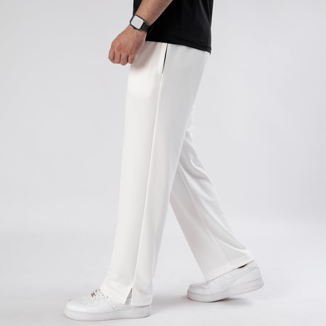 Plain White Wide-Leg Trouser with Slit