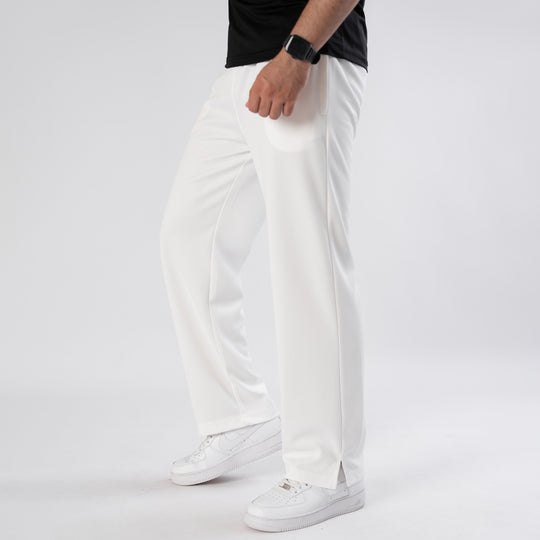 Plain White Wide-Leg Trouser with Slit
