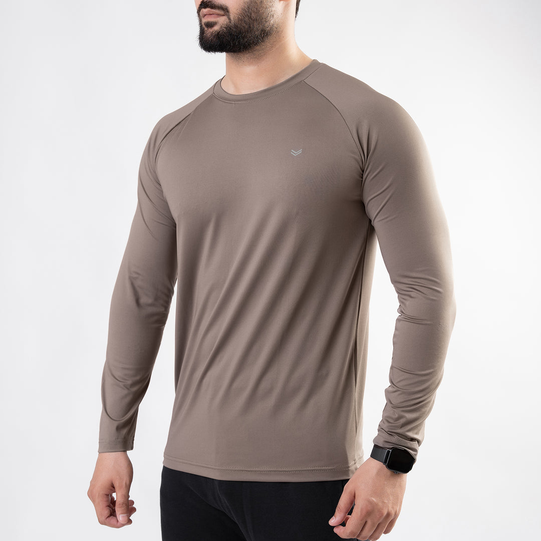 Khaki Lycra Full Sleeves Tee with 4-Way Stretch