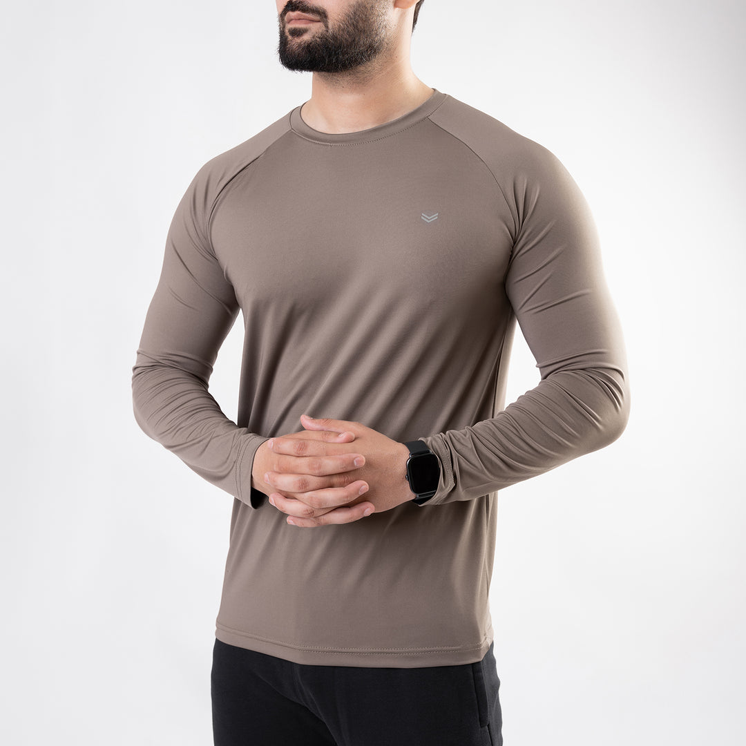 Khaki Lycra Full Sleeves Tee with 4-Way Stretch