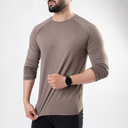 Khaki Lycra Full Sleeves Tee with 4-Way Stretch