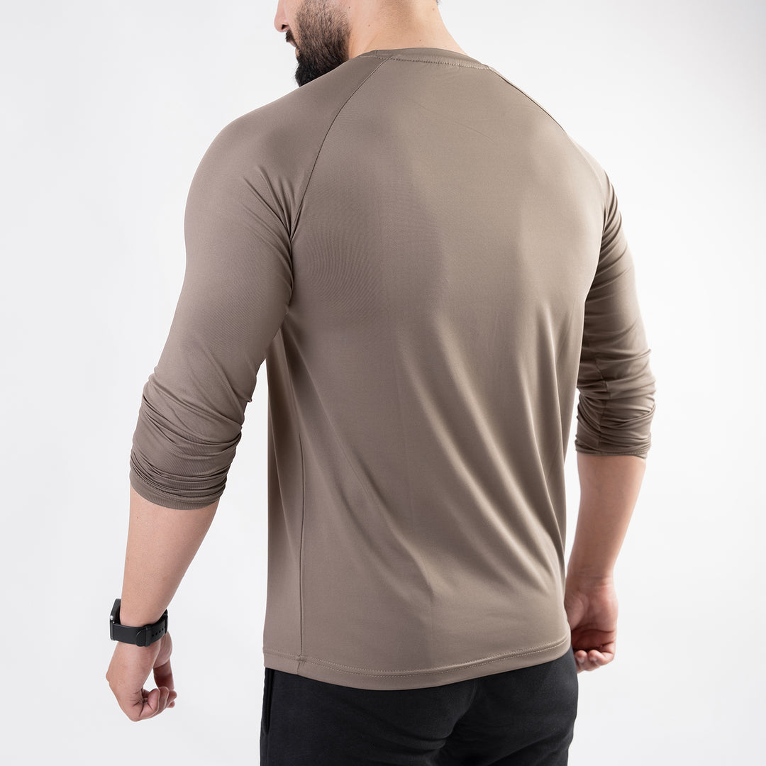 Khaki Lycra Full Sleeves Tee with 4-Way Stretch