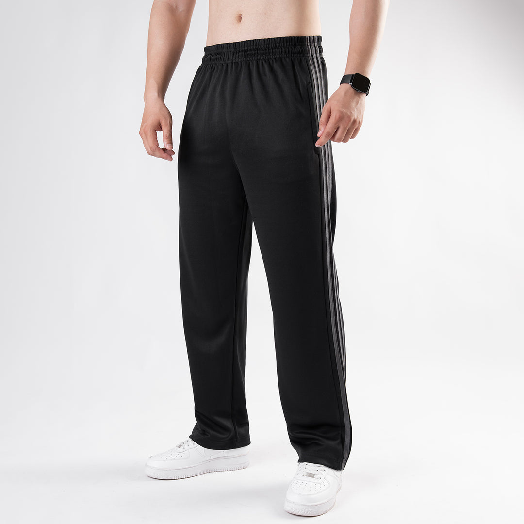 Black Wide Leg Trouser with Three Gray Stripes