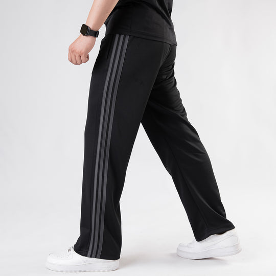 Black Wide Leg Trouser with Three Gray Stripes