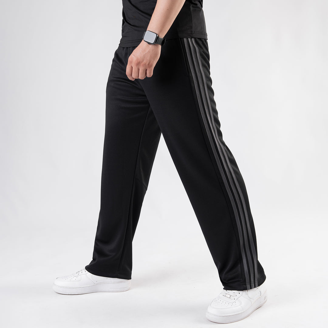 Black Wide Leg Trouser with Three Gray Stripes