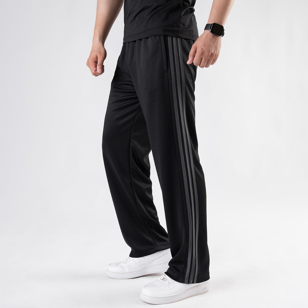 Black Wide Leg Trouser with Three Gray Stripes