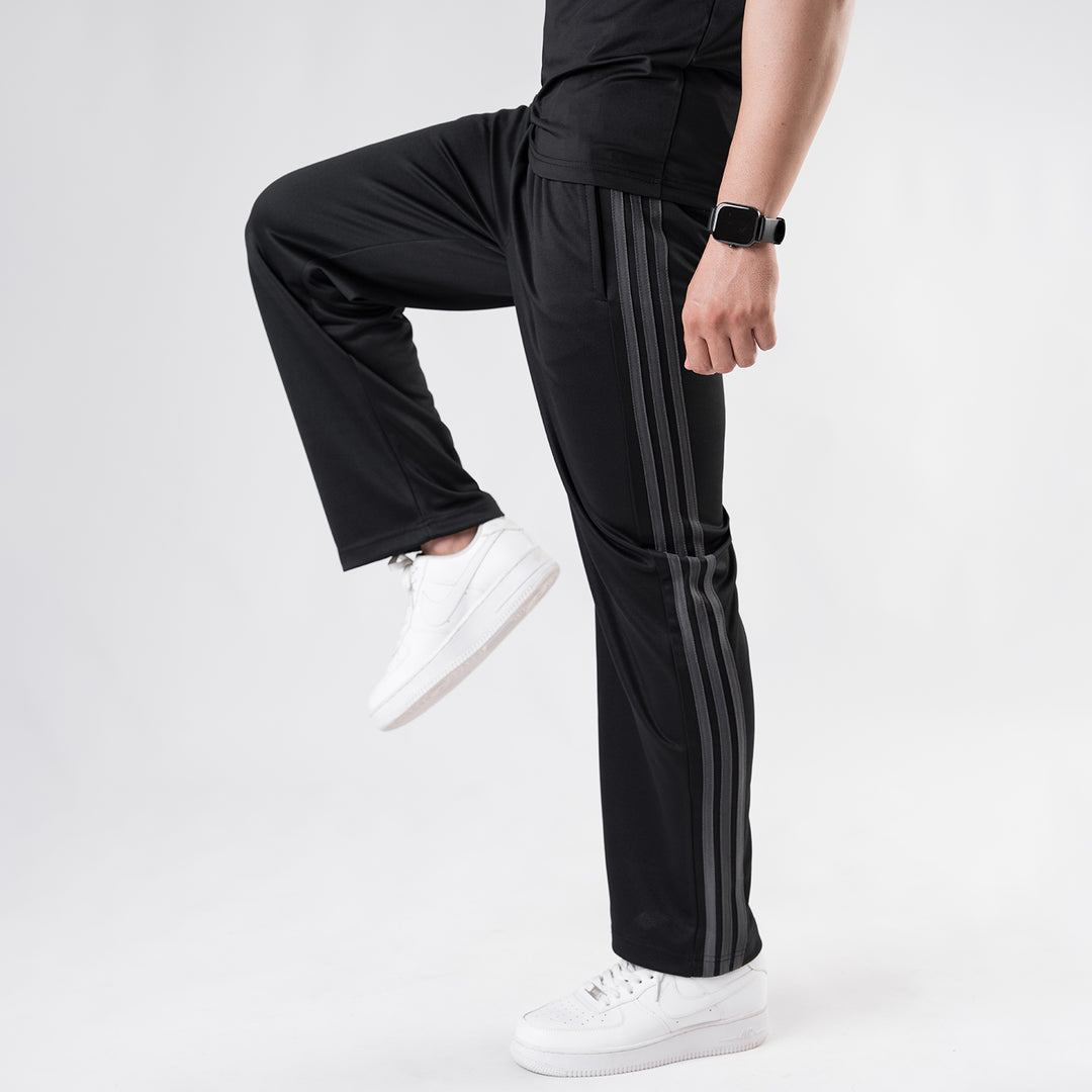 Black Wide Leg Trouser with Three Gray Stripes