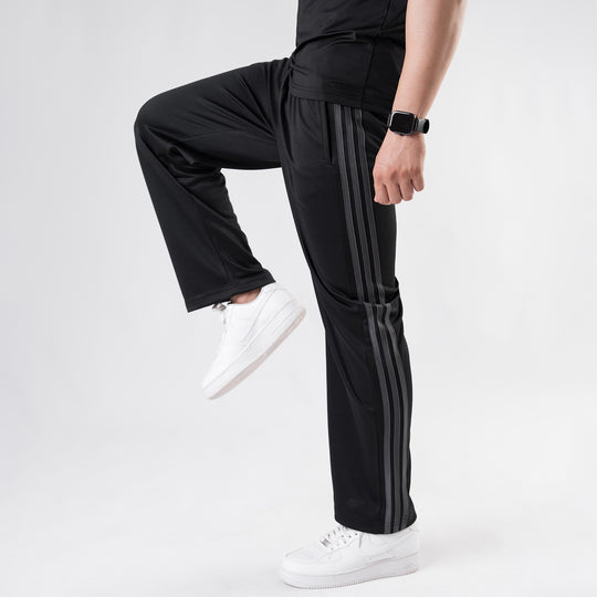 Black Wide Leg Trouser with Three Gray Stripes