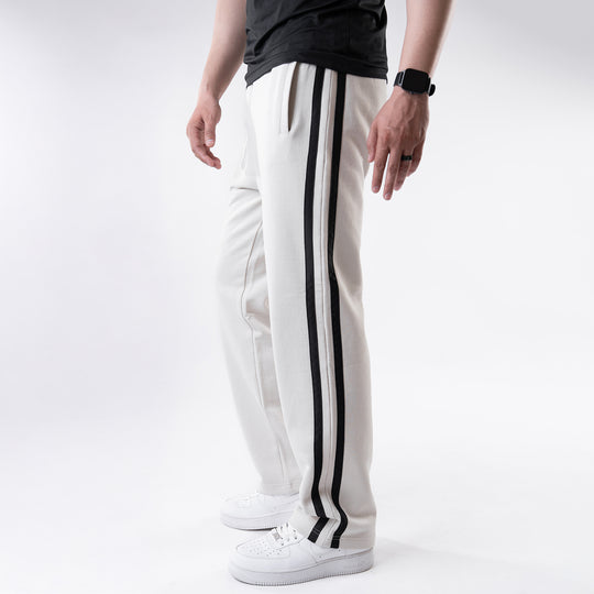 Off-White Wide Leg Trouser with Two Black Stripes