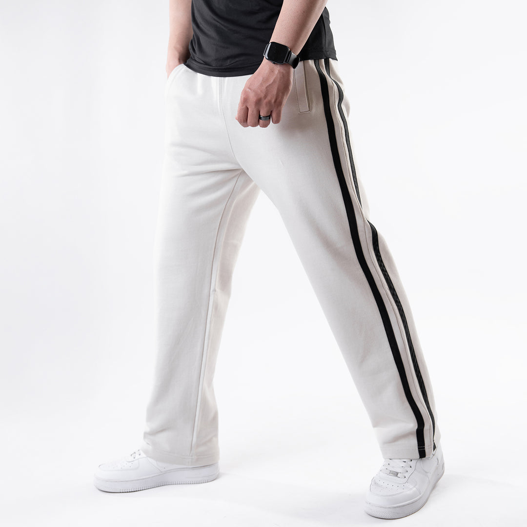 Off-White Wide Leg Trouser with Two Black Stripes