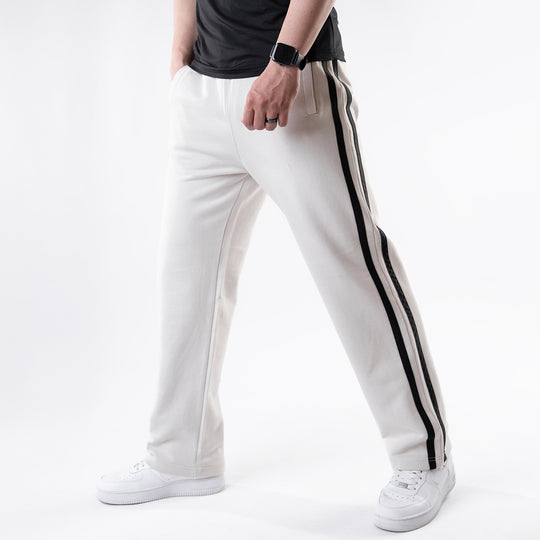 Off-White Wide Leg Trouser with Two Black Stripes