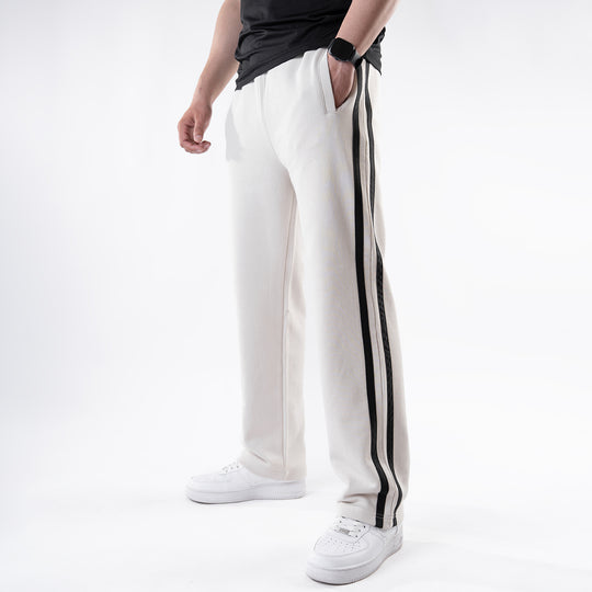 Off-White Wide Leg Trouser with Two Black Stripes