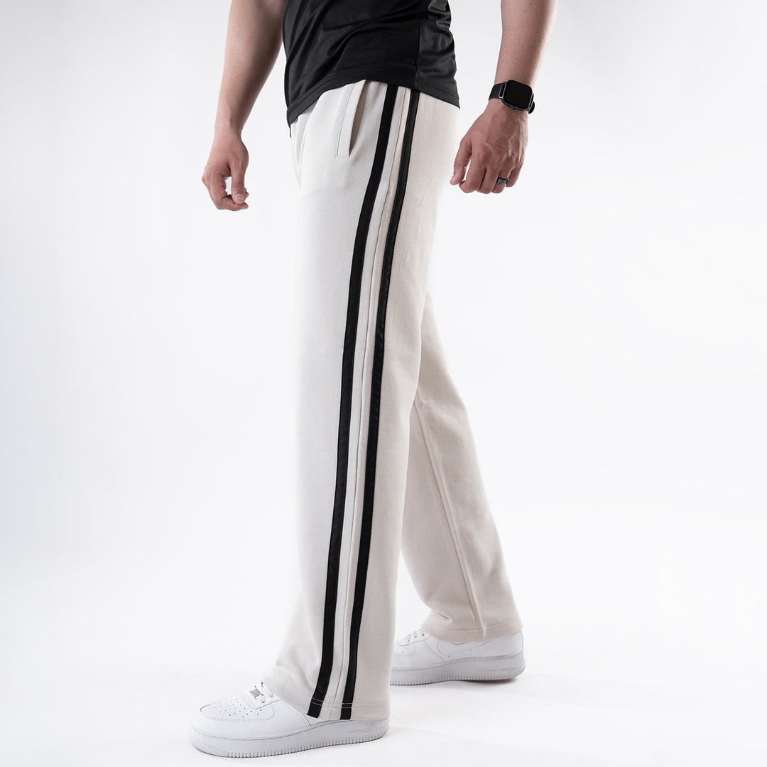 Off-White Wide Leg Trouser with Two Black Stripes