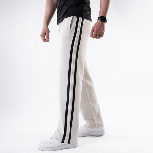 Off-White Wide Leg Trouser with Two Black Stripes