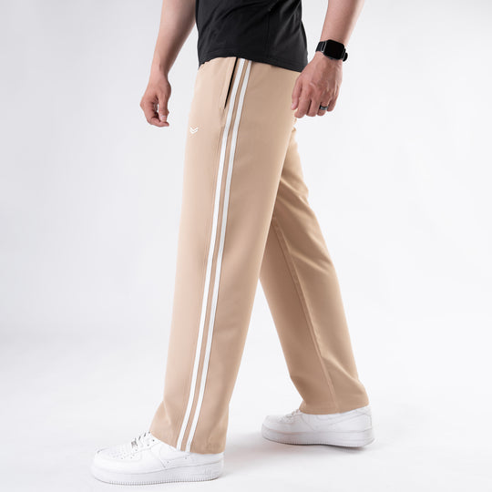 Beige Lycra Terry Two Stripe Trousers