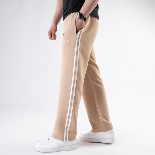 Beige Lycra Terry Two Stripe Trousers
