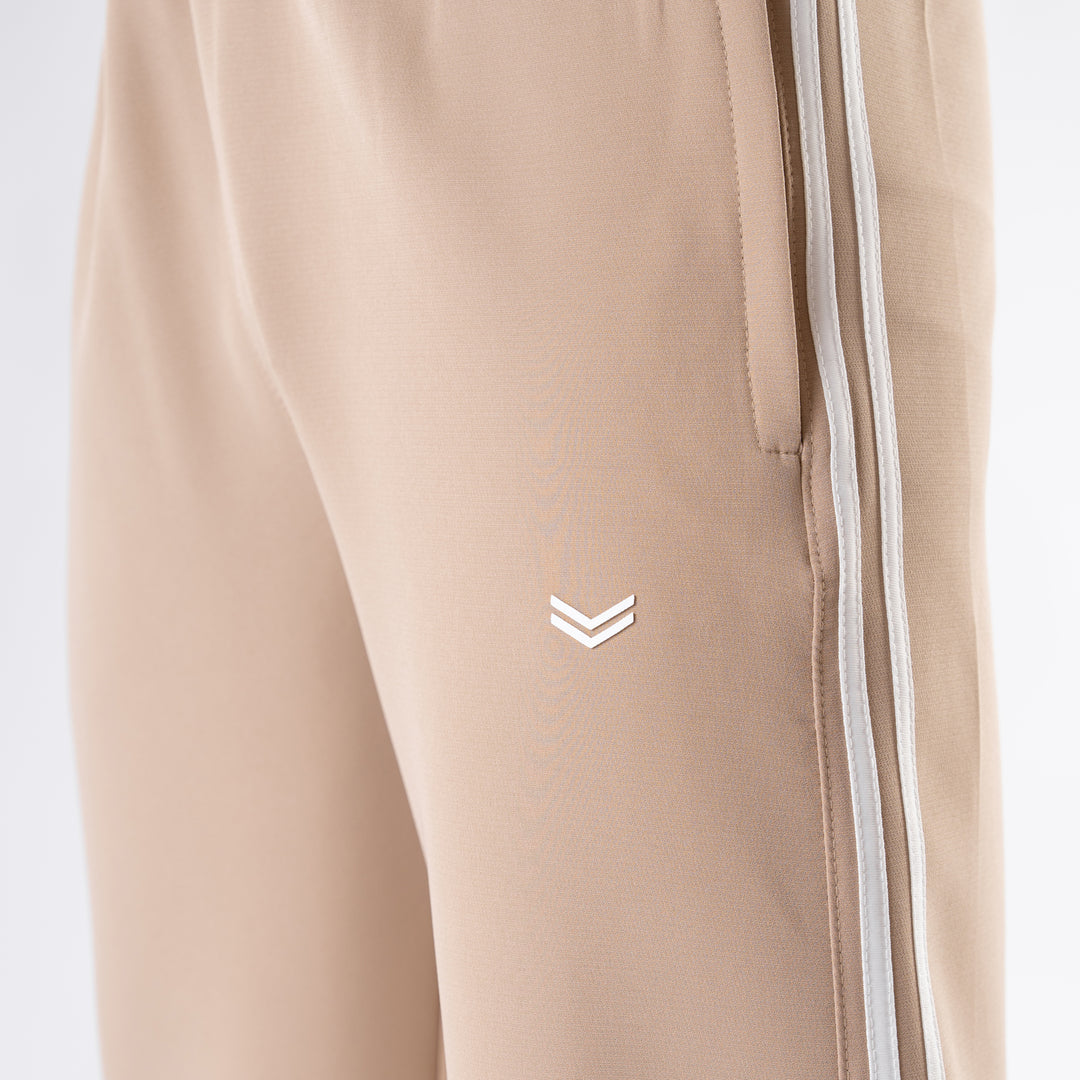 Beige Lycra Terry Two Stripe Trousers