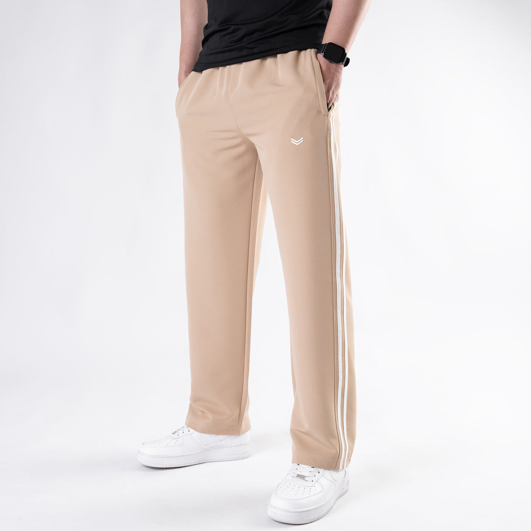 Beige Lycra Terry Two Stripe Trousers