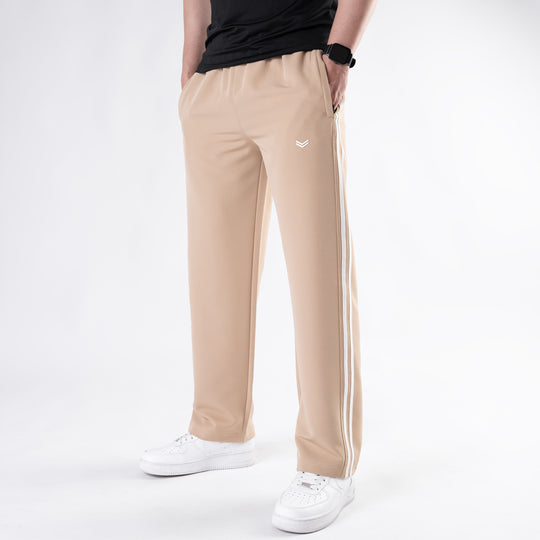 Beige Lycra Terry Two Stripe Trousers