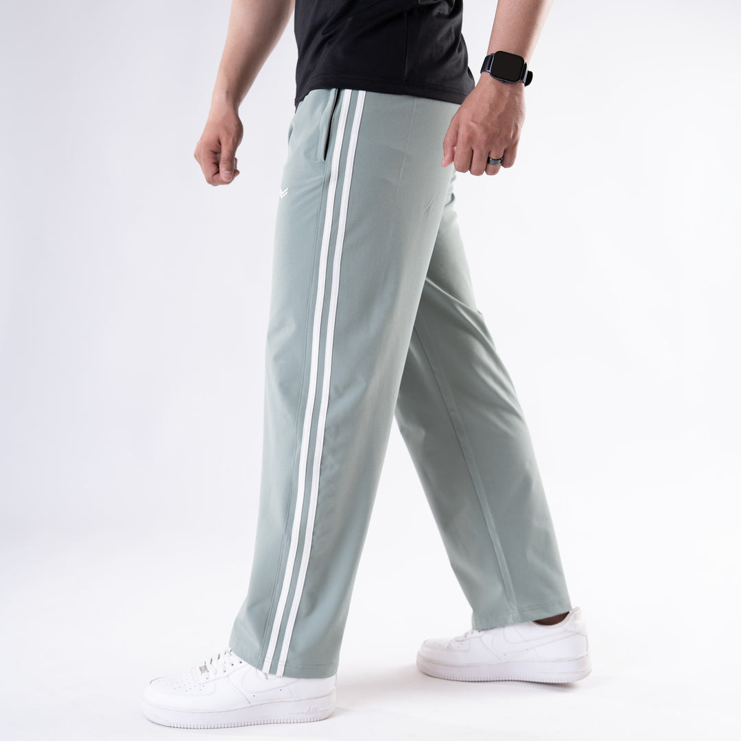 Sage Green Lycra Terry Two Stripe Trousers