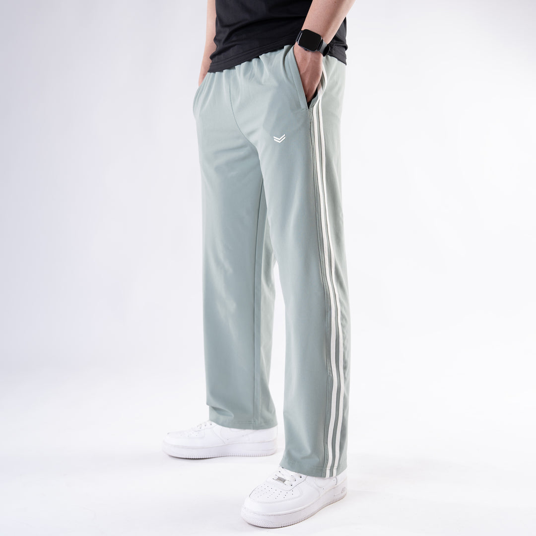 Sage Green Lycra Terry Two Stripe Trousers