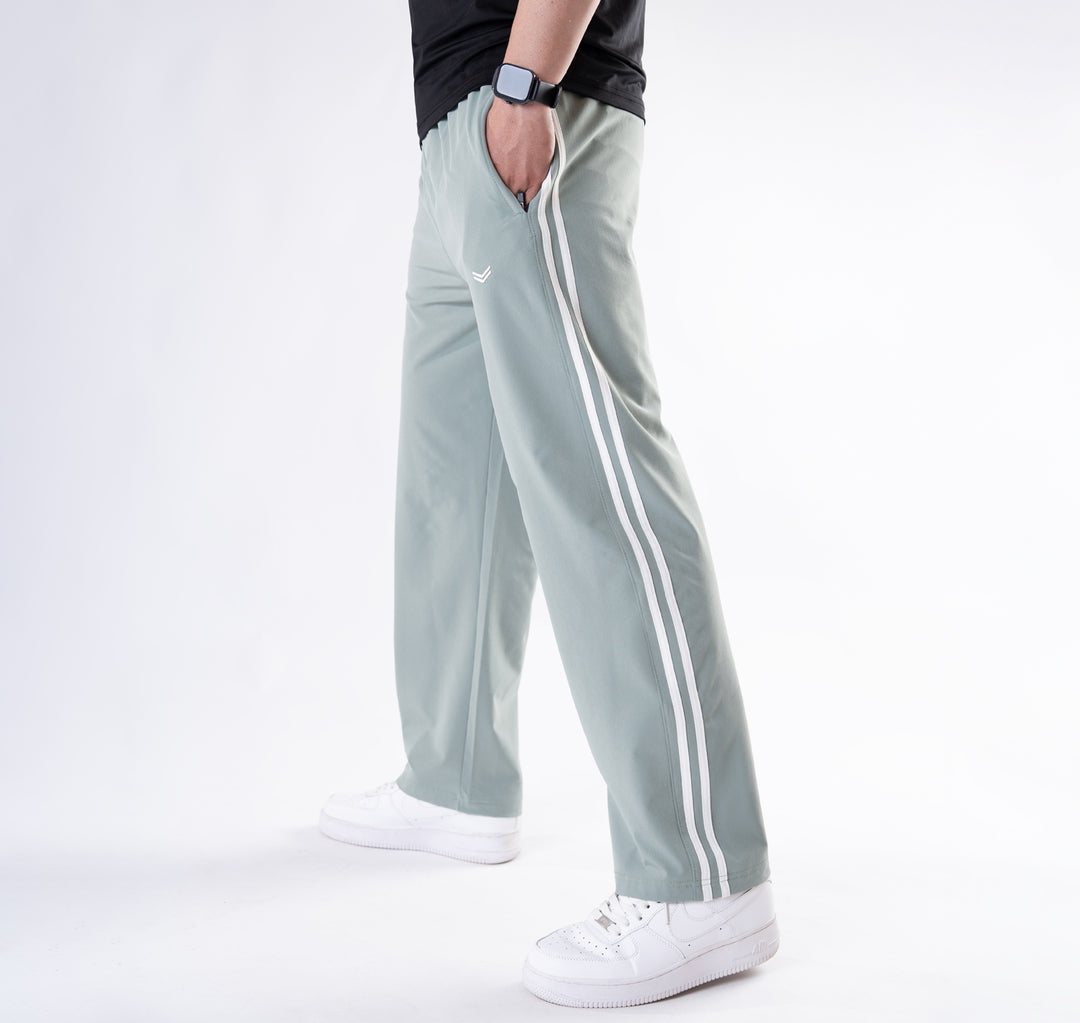 Sage Green Lycra Terry Two Stripe Trousers