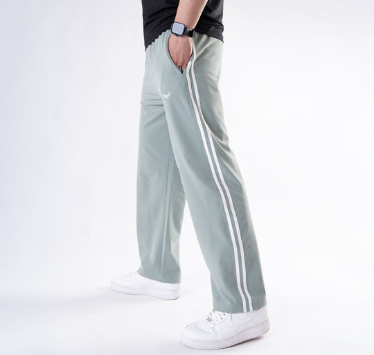 Sage Green Lycra Terry Two Stripe Trousers