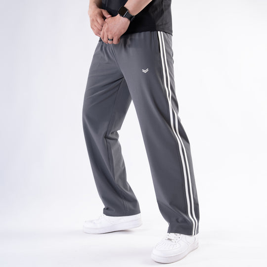 Smoke Gray Lycra Terry Two Stripe Trousers