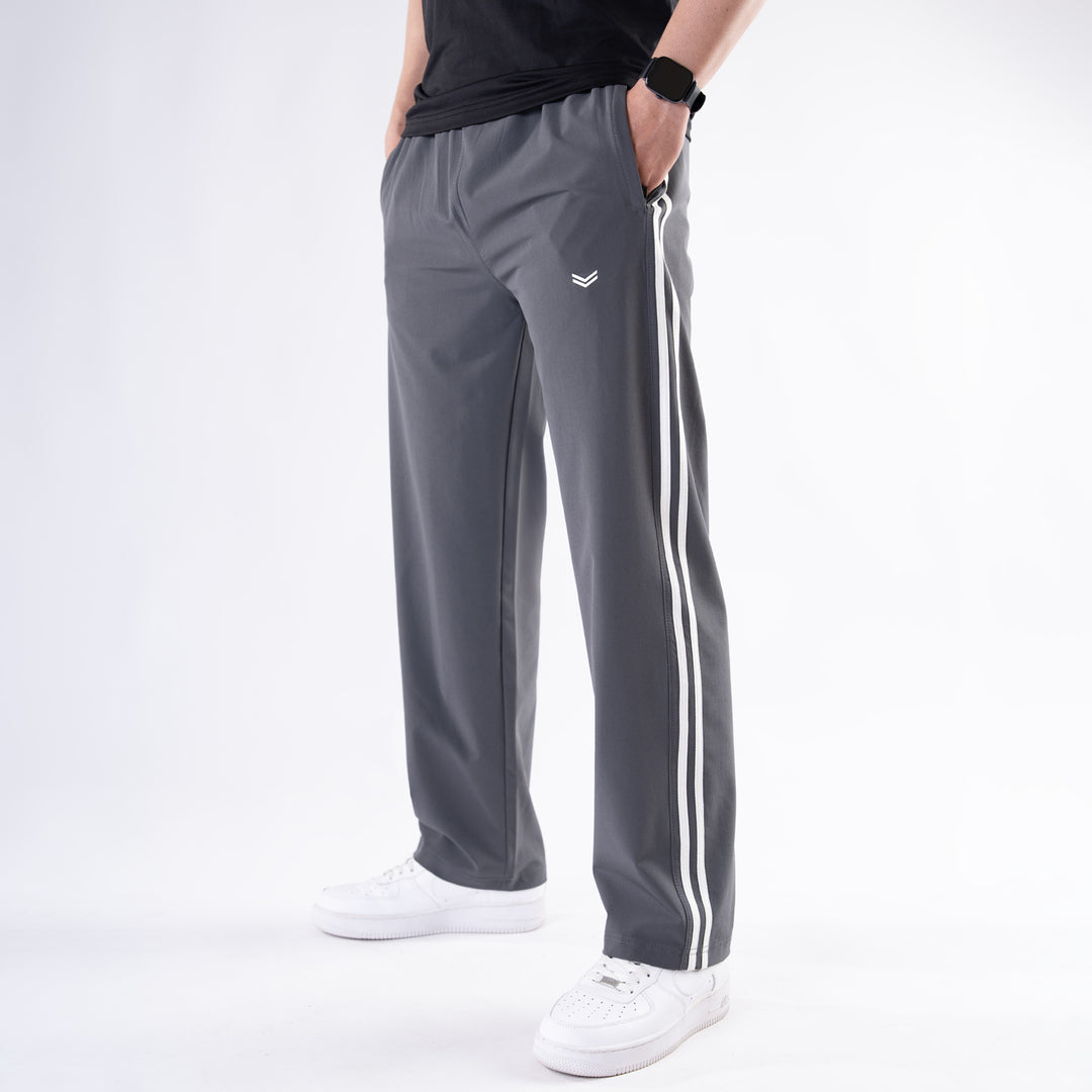 Smoke Gray Lycra Terry Two Stripe Trousers