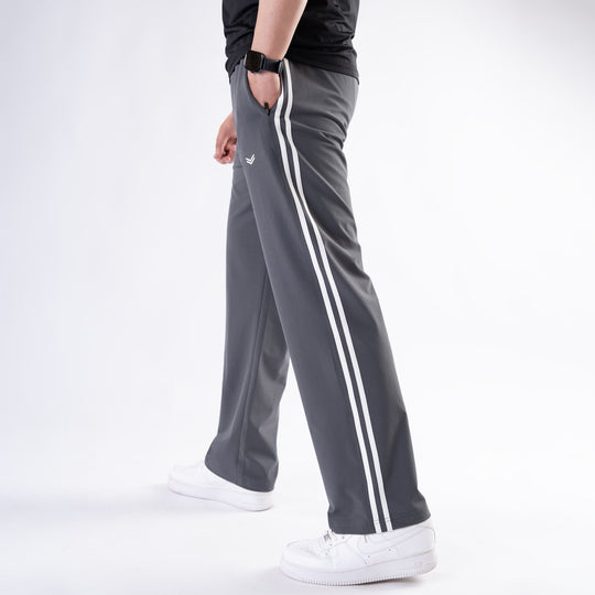 Smoke Gray Lycra Terry Two Stripe Trousers
