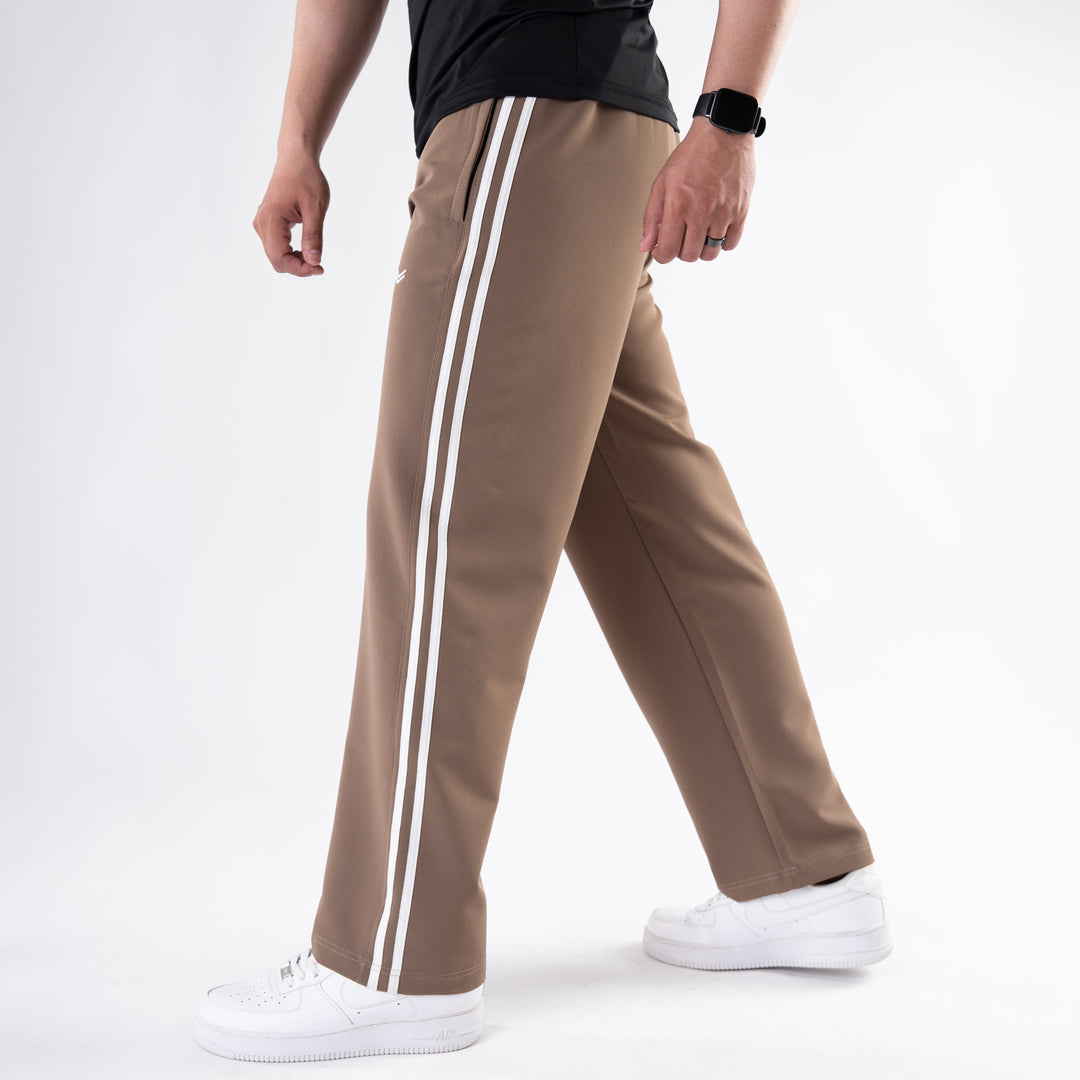 Light Brown Lycra Terry Two Stripe Trousers