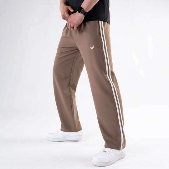 Light Brown Lycra Terry Two Stripe Trousers