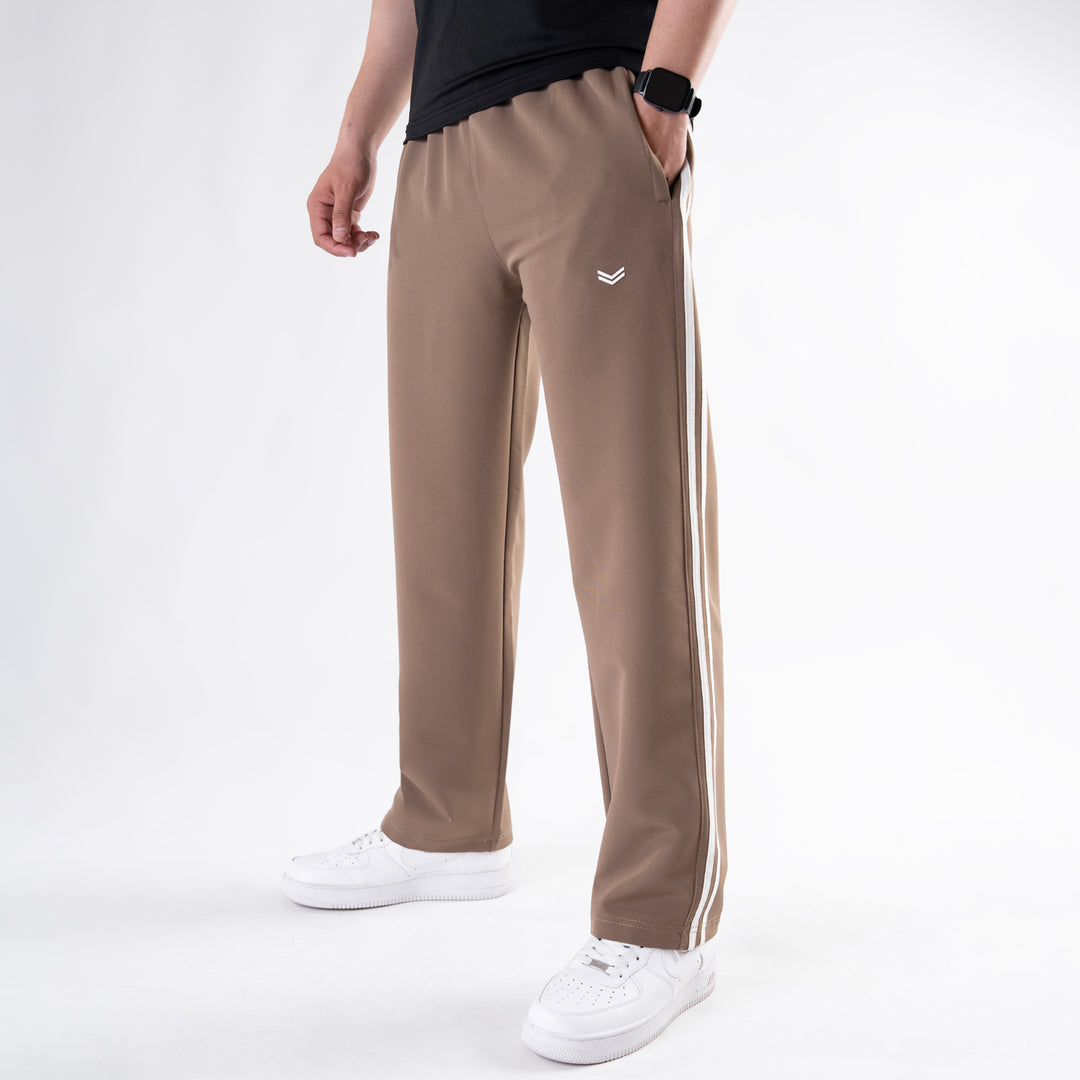 Light Brown Lycra Terry Two Stripe Trousers