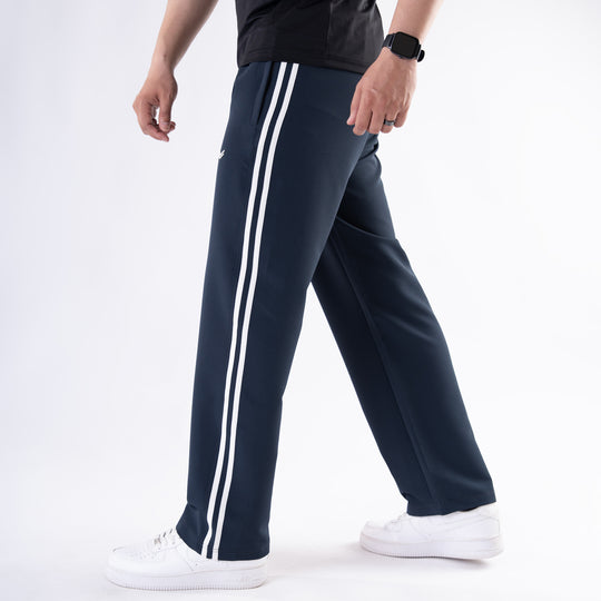 Space Blue Lycra Terry Two Stripe Trousers