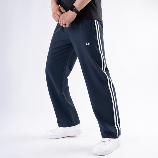 Space Blue Lycra Terry Two Stripe Trousers