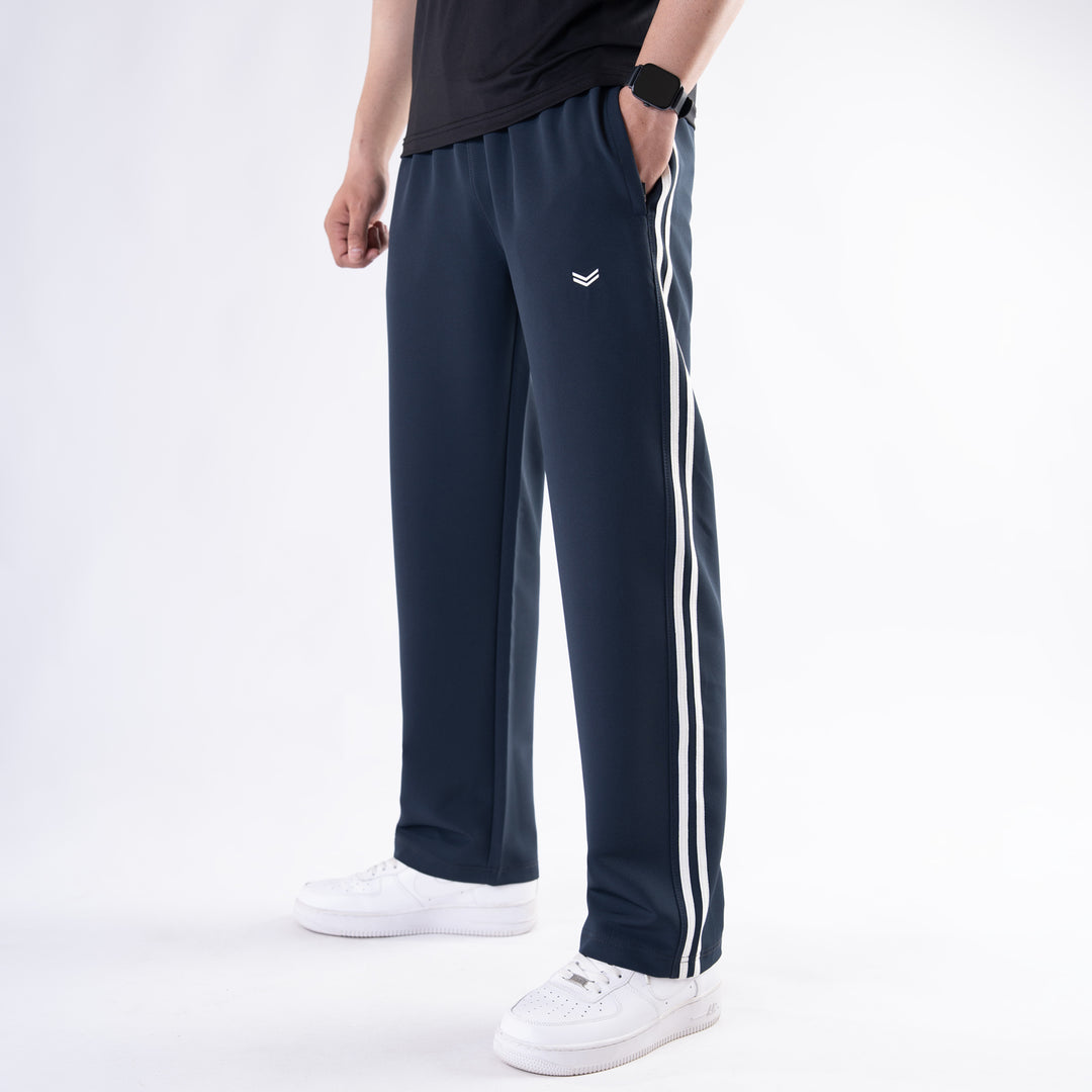 Space Blue Lycra Terry Two Stripe Trousers