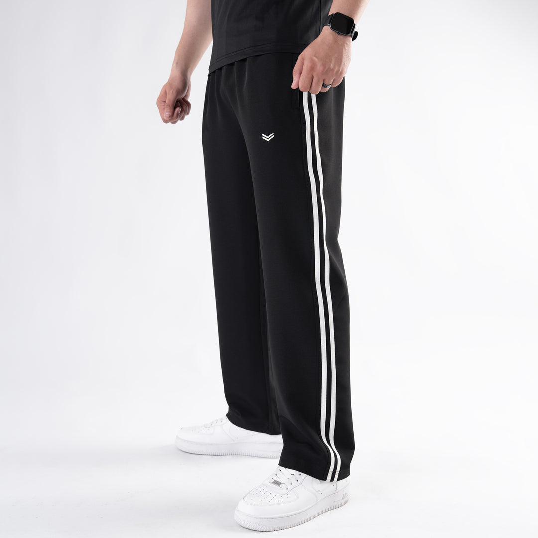 Black Lycra Terry Two Stripe Trousers