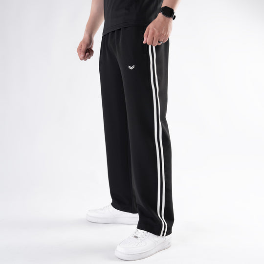 Black Lycra Terry Two Stripe Trousers