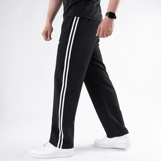 Black Lycra Terry Two Stripe Trousers