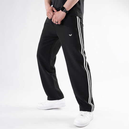 Black Lycra Terry Two Stripe Trousers