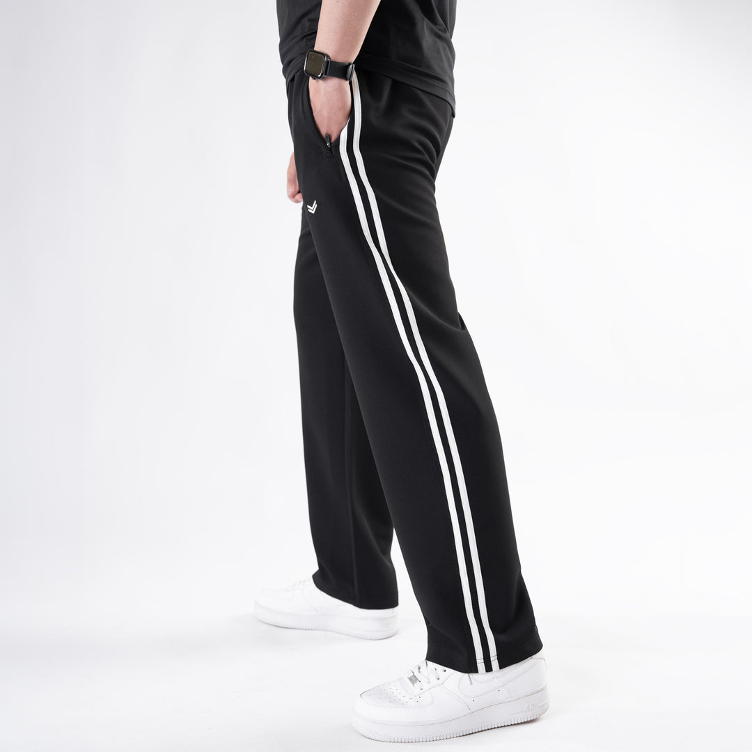 Black Lycra Terry Two Stripe Trousers